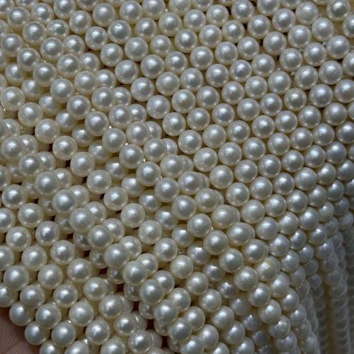 Perles d'eau douce de culture de riz, perle d'eau douce cultivée, Légèrement rond, DIY, blanc, 3-5mm, Vendu par 38 cm brin