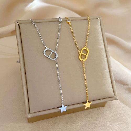 Titanium Steel Necklace, Vacuum Ion Plating, micro pave cubic zirconia & for woman & hollow, more colors for choice, Length:Approx 21-50 cm, Sold By PC
