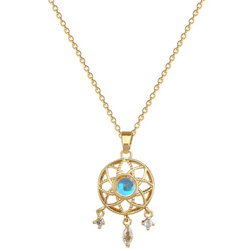 Titanium Steel Necklace, with Brass, plated, micro pave cubic zirconia & for woman & hollow, golden, Sold By PC