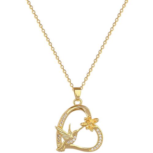 Titanium Steel Necklace, with Brass, plated, micro pave cubic zirconia & for woman & hollow, golden, Sold By PC