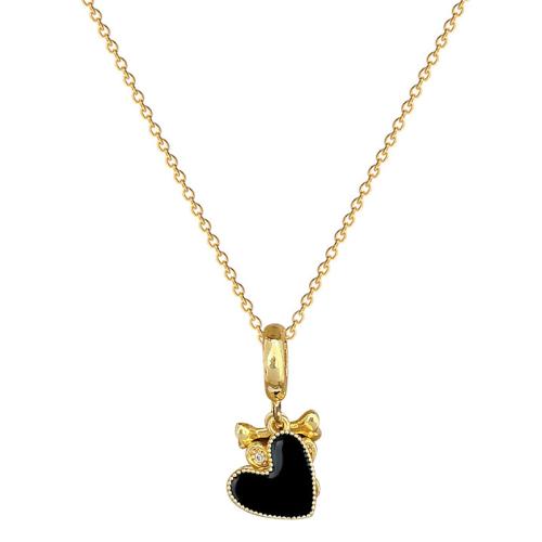 Collier d'acier titane, avec laiton, Placage, pavé de micro zircon & pour femme & émail, doré, Vendu par PC