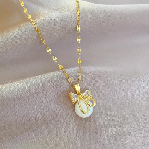 Titanium Steel Necklace, with Plastic, real gold plated, fashion jewelry & micro pave cubic zirconia & for woman, Length:Approx 21-50 cm, Sold By PC