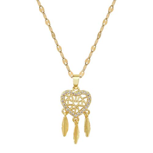 Titanium Steel Necklace, with Brass, plated, micro pave cubic zirconia & for woman & hollow, more colors for choice, Length:Approx 21-50 cm, Sold By PC