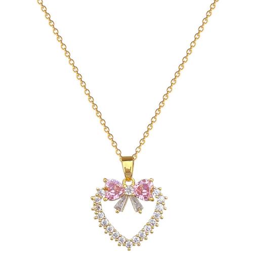 Titanium Steel Necklace, with Brass, plated, micro pave cubic zirconia & for woman & hollow, golden, Sold By PC