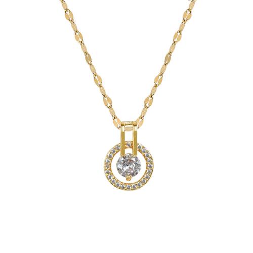 Titanium Steel Necklace, with Brass, plated, micro pave cubic zirconia & for woman & hollow, golden, Sold By PC