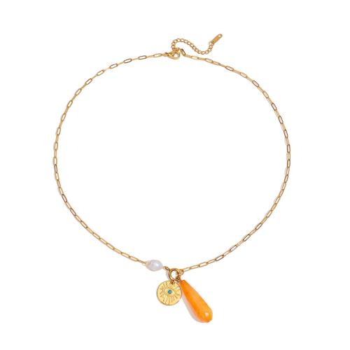 Natural Freshwater Pearl Necklace, 304 Stainless Steel, with Natural Stone & Freshwater Pearl, 18K gold plated, fashion jewelry & different styles for choice & for woman, Sold By PC
