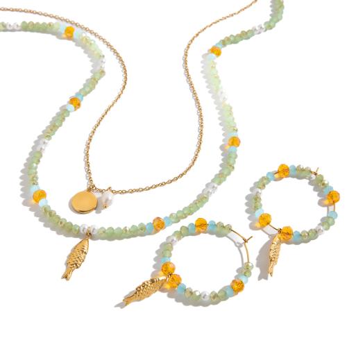 Natural Cultured Freshwater Pearl Jewelry Sets, 304 Stainless Steel, with Glass Beads & Freshwater Pearl, 18K gold plated, fashion jewelry & different styles for choice & for woman, Sold By PC