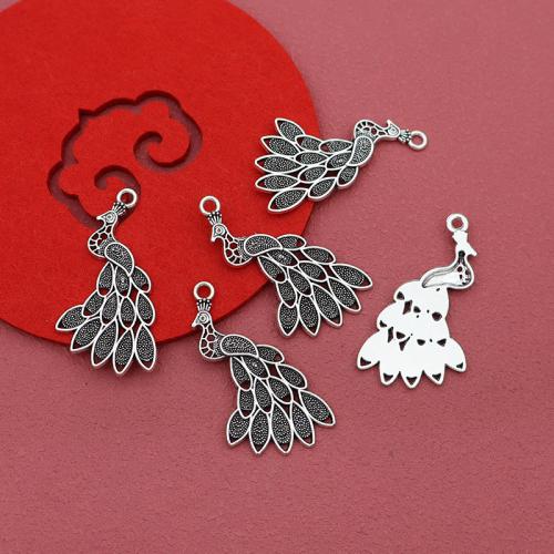 Colgantes Animales de Aleación de Zinc, Pavo Real, chapado en color de plata, Bricolaje, 22x41mm, Vendido por Bolsa