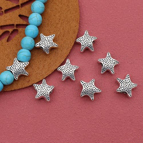 Perles animaux en alliage de zinc, étoile de mer, Placage de couleur argentée, DIY, 12x12x6mm, Diamètre intérieur:Environ 4.5mm, 100PC/sac, Vendu par sac