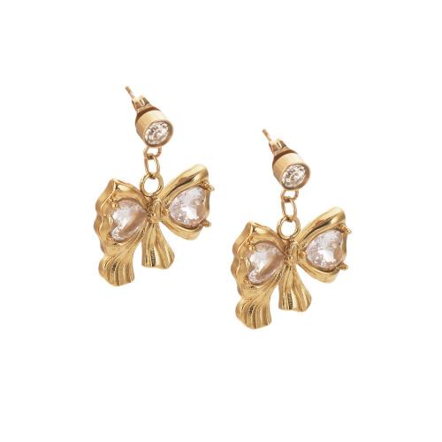 Boucle d'oreille goutte inox, Acier inoxydable 304, Placage de couleur d'or, bijoux de mode & pavé de micro zircon, doré, 80x40x40mm, 10PC/sac, Vendu par sac