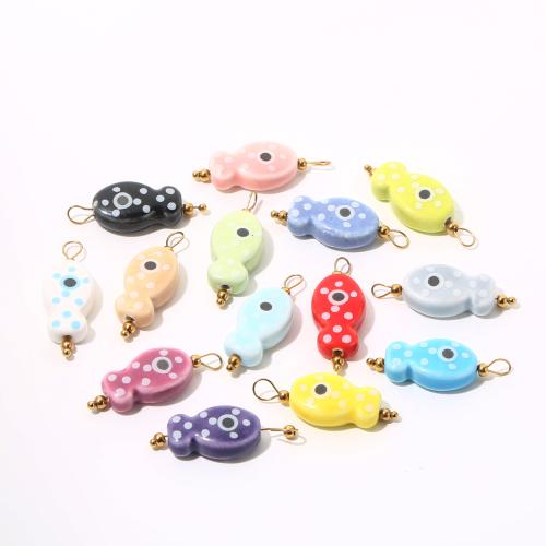 Pendentifs de porcelaine, avec Acier inoxydable 304, poisson, Placage de couleur d'or, DIY & émail, plus de couleurs à choisir, 10PC/sac, Vendu par sac