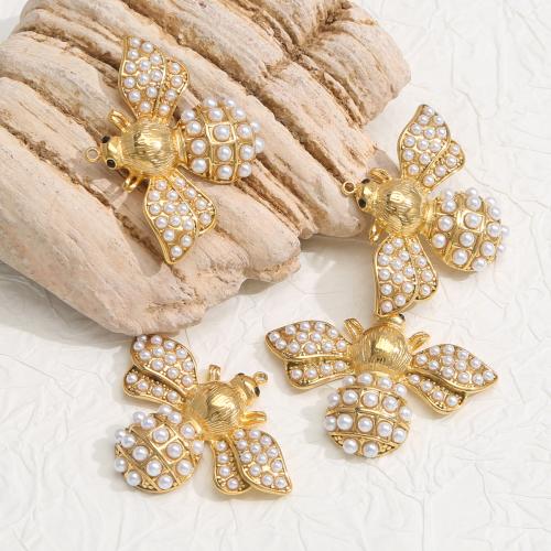 Acier inoxydable animaux Pendentifs, Acier inoxydable 304, avec perle de plastique, abeille, Placage de couleur d'or, DIY, doré, 10PC/sac, Vendu par sac