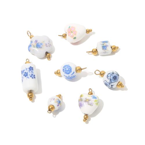 Colgantes de porcelana, con acero inoxidable 304, chapado en color dorado, Bricolaje, dorado, 10PCs/Bolsa, Vendido por Bolsa