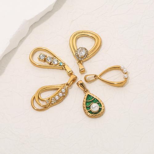 Bijoux pendentifs en acier inoxydable , Acier inoxydable 304, avec perle de plastique, Placage de couleur d'or, DIY & émail & avec strass, doré, 10PC/sac, Vendu par sac