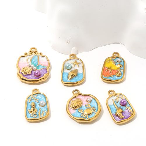 Acier inoxydable animaux Pendentifs, Acier inoxydable 304, avec perle de plastique, Placage de couleur d'or, DIY & émail, doré, 10PC/sac, Vendu par sac