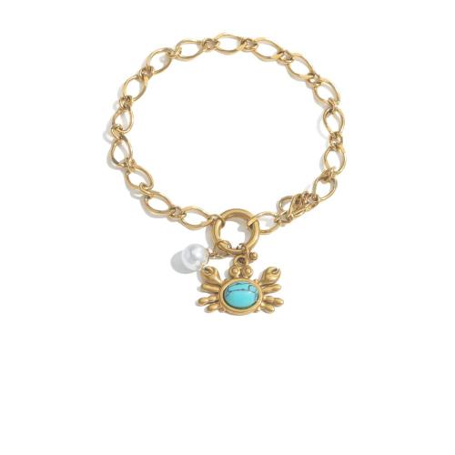 Bijoux bracelet en acier inoxydable, Acier inoxydable 304, avec Pierre naturelle & perle de plastique, Placage de couleur d'or, bijoux de mode & émail, doré, Vendu par PC
