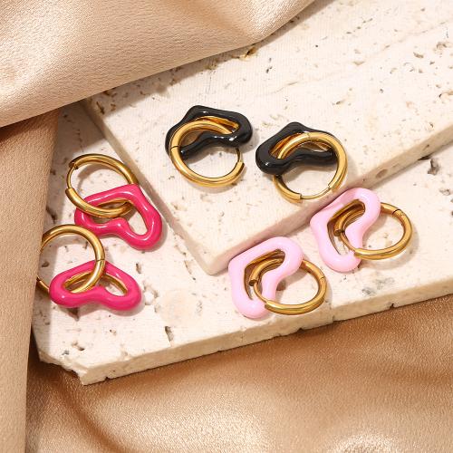 Boucle d'oreille goutte inox, Acier inoxydable 304, Placage de couleur d'or, bijoux de mode & émail, doré, Vendu par paire