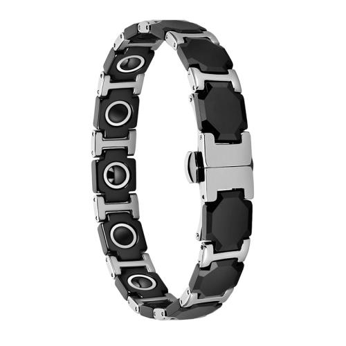 304 Edelstahl Armband, mit Schwarz+Magnet+Stein & Porzellan & 316 L Edelstahl, poliert, Modeschmuck & für den Menschen, Länge:ca. 8.7 ZollInch, verkauft von PC