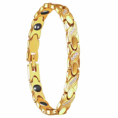 Titanstahl Armband, mit Schwarz+Magnet+Stein, Micro pave Zirkonia & für Frau, Goldfarbe, Länge:ca. 7.5 ZollInch, verkauft von PC