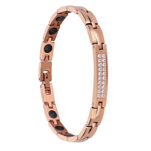 316 L Edelstahl Armband, mit Schwarz+Magnet+Stein, Micro pave Zirkonia & für Frau, Roségold, Länge:ca. 7.5 ZollInch, verkauft von PC