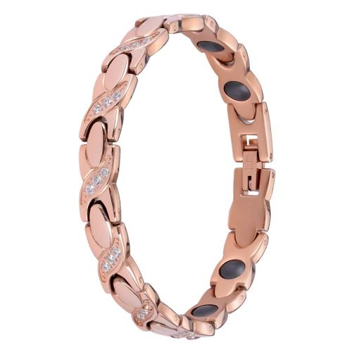 Titanstahl Armband, mit Schwarz+Magnet+Stein, Micro pave Zirkonia & für Frau, Roségold, Länge:ca. 7.5 ZollInch, verkauft von PC