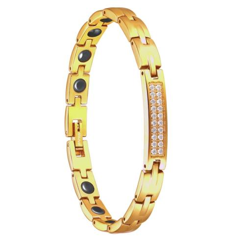 316 L Edelstahl Armband, mit Schwarz+Magnet+Stein, Micro pave Zirkonia & für Frau, Goldfarbe, Länge:ca. 7.5 ZollInch, verkauft von PC