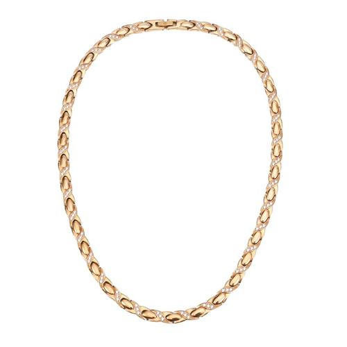 304 Stainless Steel Necklace, with Black Magnetic Stone, Vacuum Ion Plating, micro pave cubic zirconia & for woman, rose gold color, Length:Approx 19.5 Inch, Sold By PC