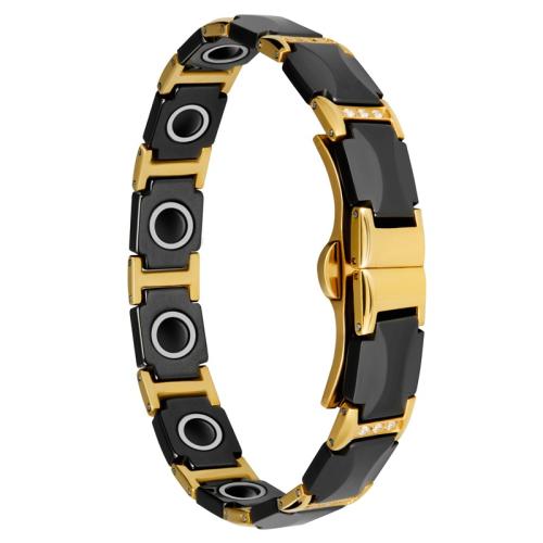 Titanstahl Armband, mit Schwarz+Magnet+Stein & Porzellan, plattiert, Micro pave Zirkonia & für den Menschen, verkauft von PC