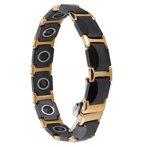 304 Stainless Steel Bracelet, with Black Magnetic Stone & Porcelain & 316L Stainless Steel, Vacuum Ion Plating, fashion jewelry & for man, Length:Approx 8 Inch, Sold By PC