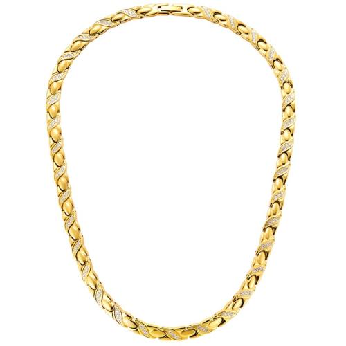 304 Stainless Steel Necklace, with Germanium & Black Magnetic Stone, Vacuum Ion Plating, micro pave cubic zirconia & for woman, gold, Length:Approx 19.5 Inch, Sold By PC