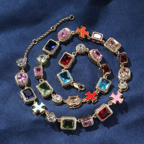laiton Collier et bracelet, Placage, unisexe & normes différentes pour le choix & pavé de micro zircon & émail, plus de couleurs à choisir, Vendu par PC