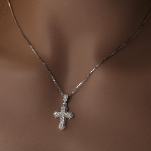 Messing Halskette, Kreuz, plattiert, Kastenkette & Micro pave Zirkonia & für Frau, keine, Länge:ca. 18 ZollInch, verkauft von PC
