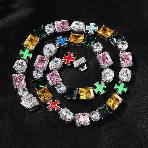 laiton Collier et bracelet, Placage de couleur argentée, unisexe & normes différentes pour le choix & pavé de micro zircon & émail, Vendu par PC