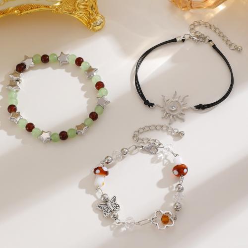 Lampwork Браслеты, цинковый сплав, с Лэмпворк, плакирован золотом, ювелирные изделия моды, Много цветов для выбора, 3ПК/указан, продается указан