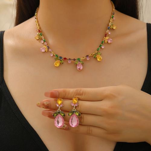 Tibetan Style Jewelry Sets, Stud Earring & necklace, gold color plated, fashion jewelry & micro pave cubic zirconia, more colors for choice, Sold By Bag