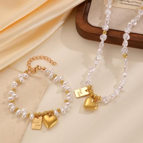 Conjuntos de joyería de aleación de zinc, Pendiente de stud & collar, con Perlas de plástico ABS, chapado, más colores para la opción, libre de níquel, plomo & cadmio, Vendido por UD