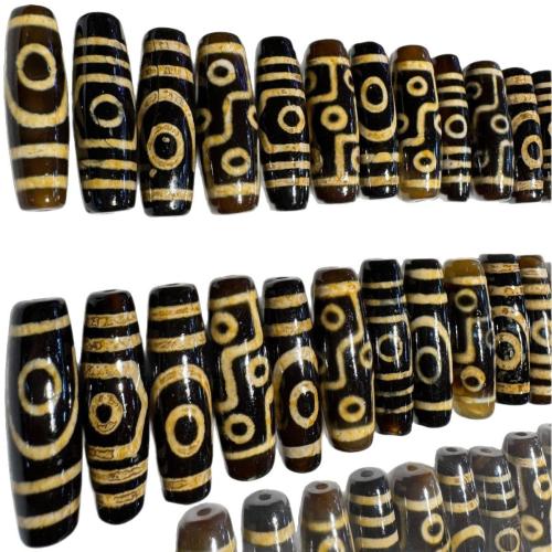 Natural Tibetan Agate Dzi Beads, random style & mixed pattern & DIY, 38x12mm, 10PCs/Bag, Sold By Bag