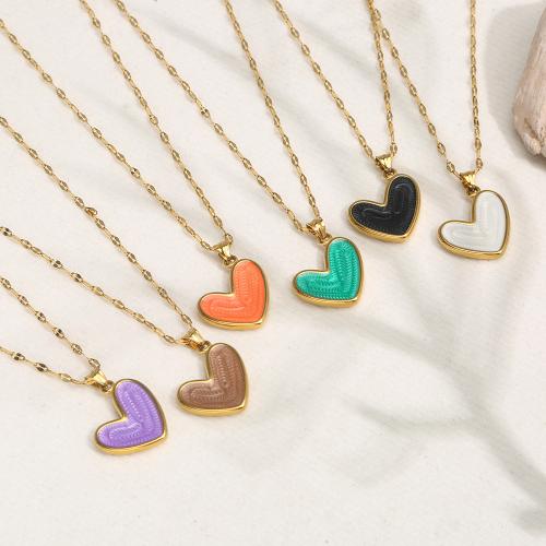 Collier de bijoux en acier inoxydable, Acier inoxydable 304, coeur, Placage de couleur d'or, bijoux de mode & émail, doré, Vendu par PC