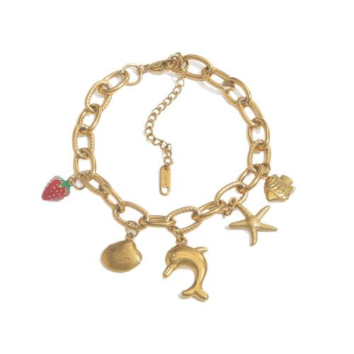 Bijoux bracelet en acier inoxydable, Acier inoxydable 304, Placage de couleur d'or, bijoux de mode & émail, doré, Longueur:21 cm, Vendu par PC