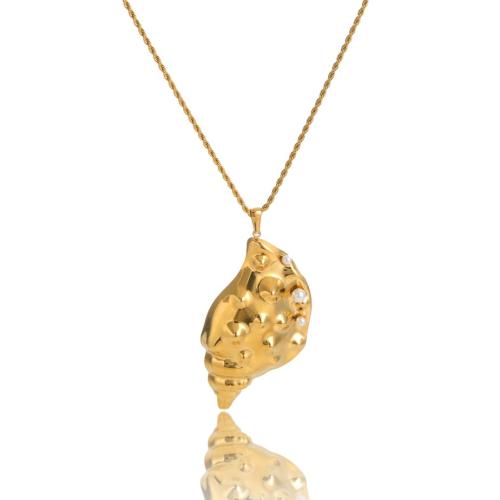 Collier de bijoux en acier inoxydable, Acier inoxydable 304, avec perle de plastique, conque, Placage de couleur d'or, bijoux de mode, doré, Vendu par PC