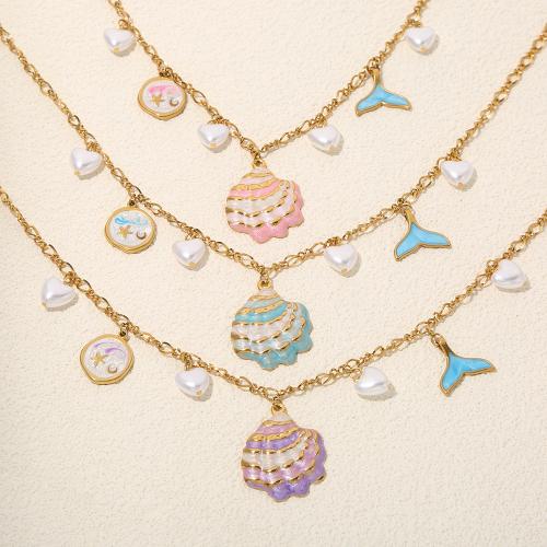 Collier de bijoux en acier inoxydable, Acier inoxydable 304, avec perle de plastique, Placage, bijoux de mode & émail, plus de couleurs à choisir, Vendu par PC