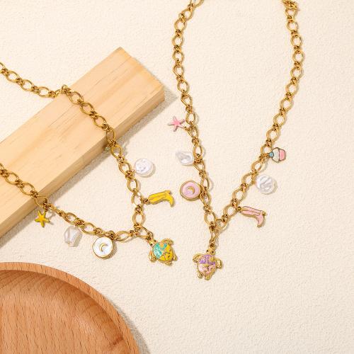 Collier de bijoux en acier inoxydable, Acier inoxydable 304, avec perle de plastique, Placage de couleur d'or, bijoux de mode & émail, doré, Vendu par PC