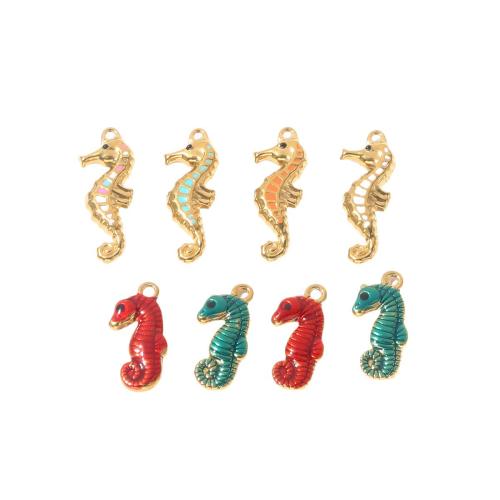 Acier inoxydable animaux Pendentifs, Acier inoxydable 304, hippocampe, Placage de couleur d'or, DIY & émail, doré, 10PC/sac, Vendu par sac