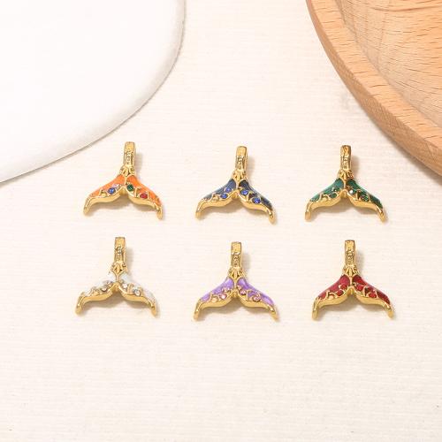 Stainless Steel Pendants, 304 Stainless Steel, Mermaid tail, gold color plated, DIY & enamel & with rhinestone, golden, 10PCs/Bag, Sold By Bag
