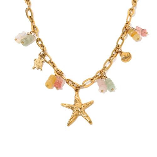 Collier de bijoux en acier inoxydable, Acier inoxydable 304, avec pierre gemme, Placage de couleur d'or, bijoux de mode, doré, Vendu par PC