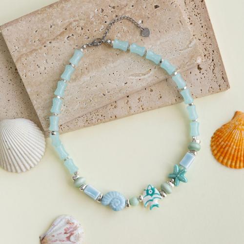 Lampwork Necklace, with Natural Stone & Porcelain, handmade, fashion jewelry & for woman, Sold By PC