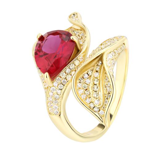 Brass Finger Ring, gold color plated, for woman & with rhinestone, golden, Sold By PC