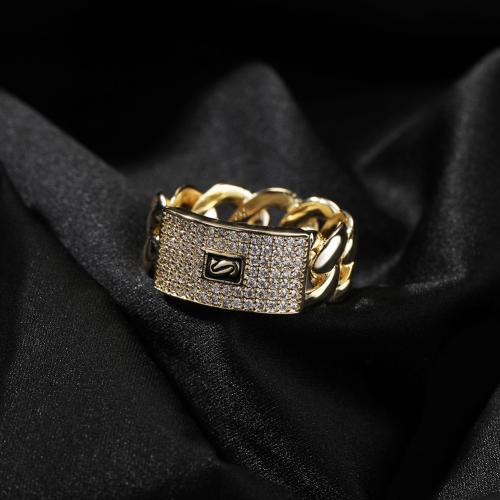 Brass Finger Ring, gold color plated, Unisex & different size for choice & micro pave cubic zirconia, US Ring Size:6-10, Sold By PC