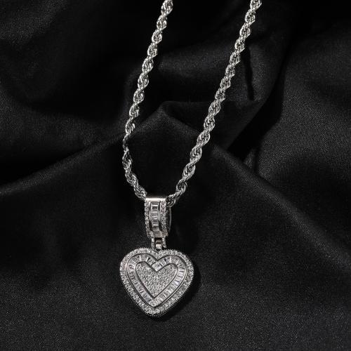 Messing Halskette, Herz, plattiert, Französische Seilkette & unisex & Micro pave Zirkonia, keine, Länge:ca. 24 ZollInch, verkauft von PC