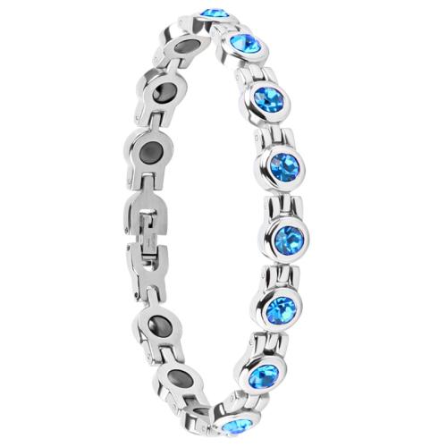 316L Stainless Steel Bracelet, with Black Magnetic Stone & Czech Rhinestone, fashion jewelry & for woman, original color, Length:Approx 8.26 Inch, Sold By PC